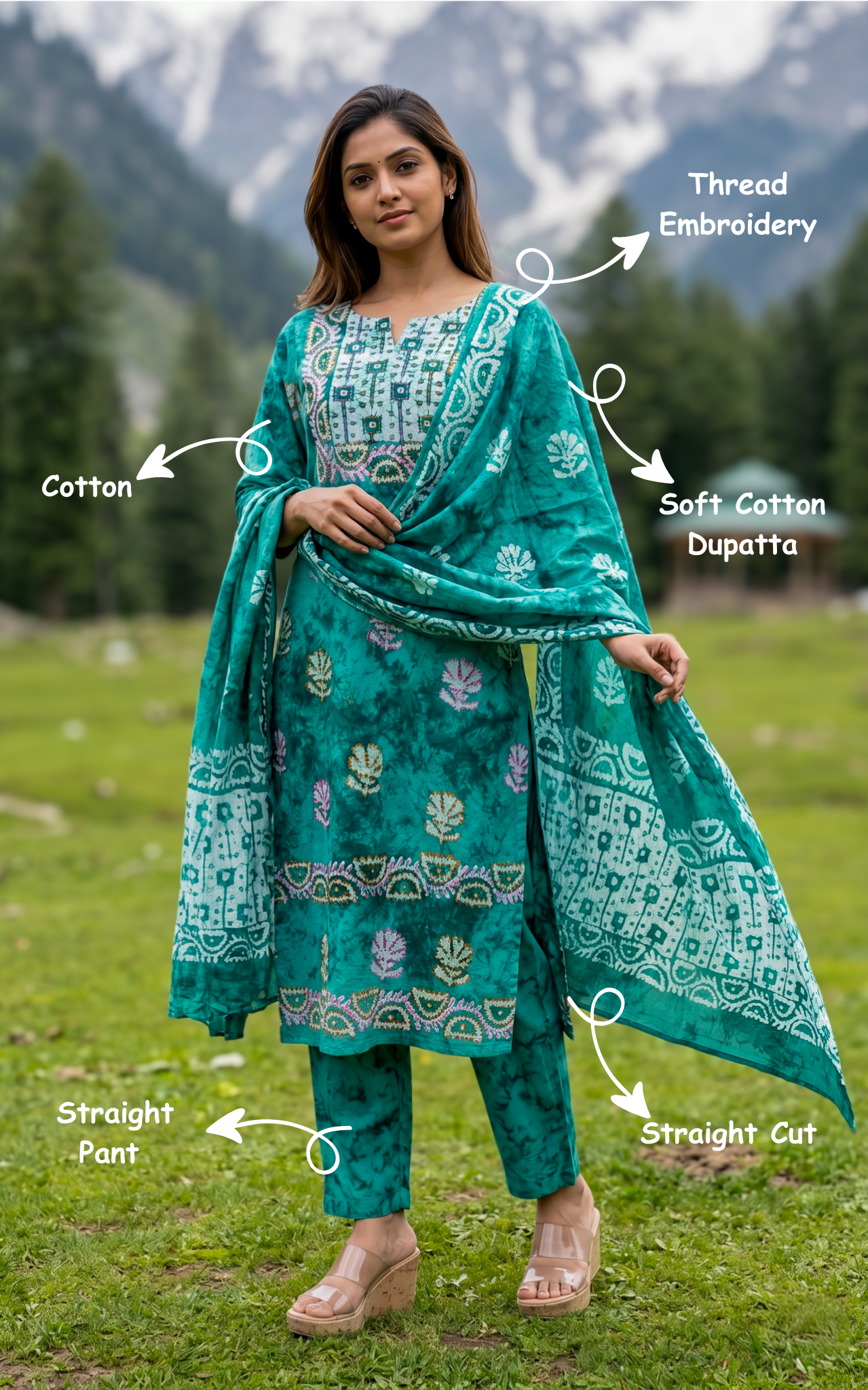 Merline A (Kurti+Pant+Dupatta)
