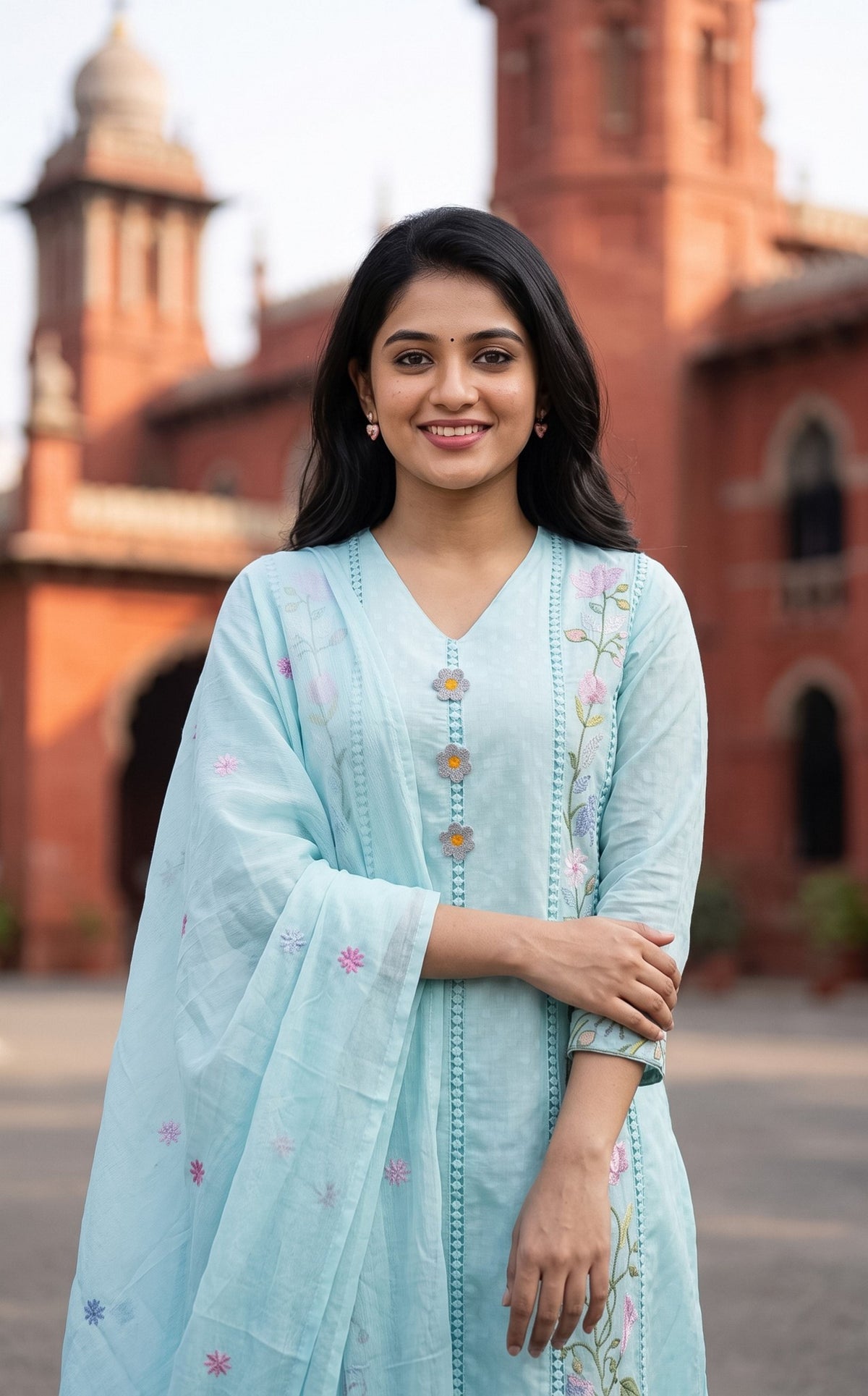 Isaiyazhini Light Sky Blue (Kurti+Dupatta)