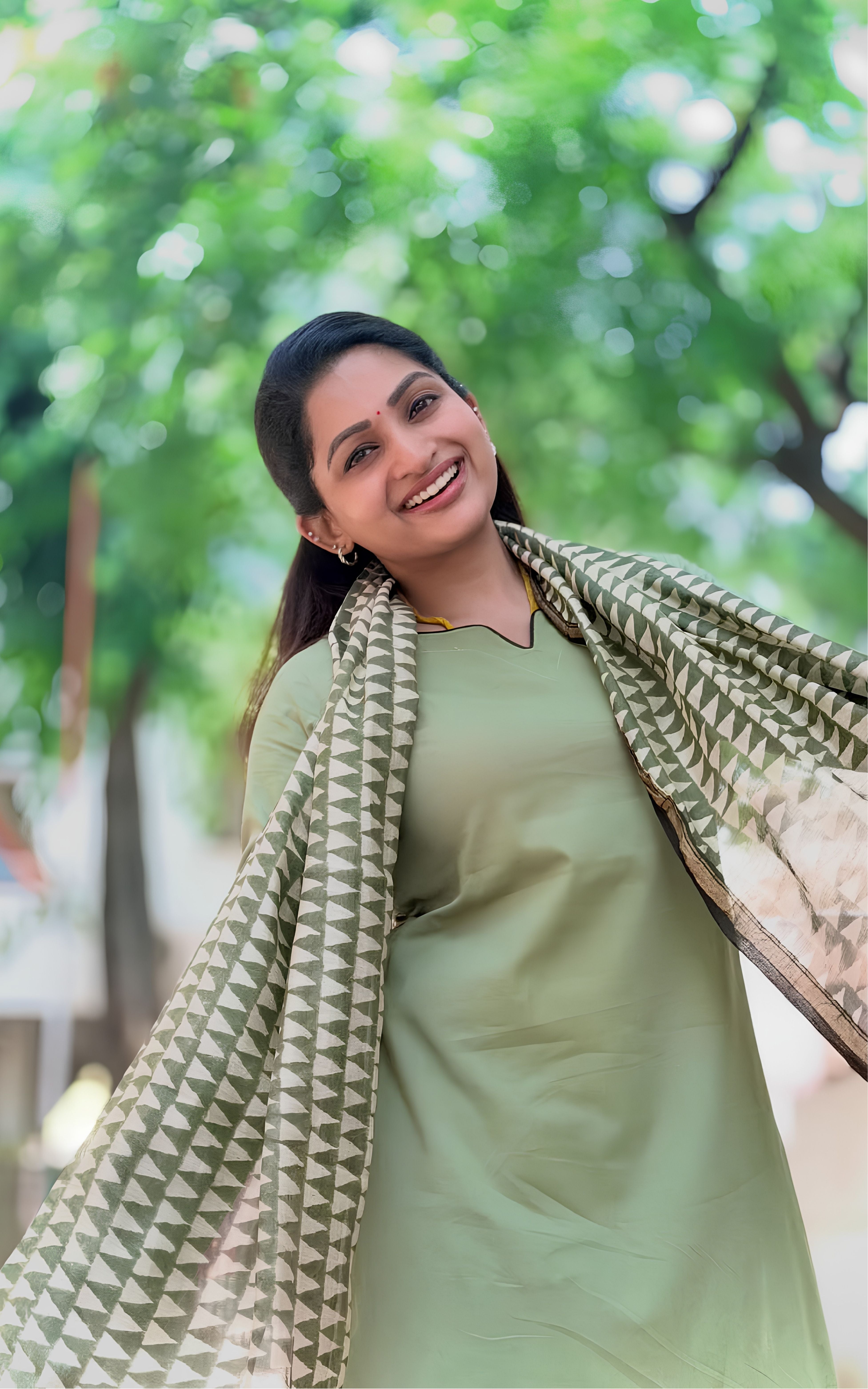 Light Olive Green Cotton Elegant Straight Cut Kurti with Dupatta for Women