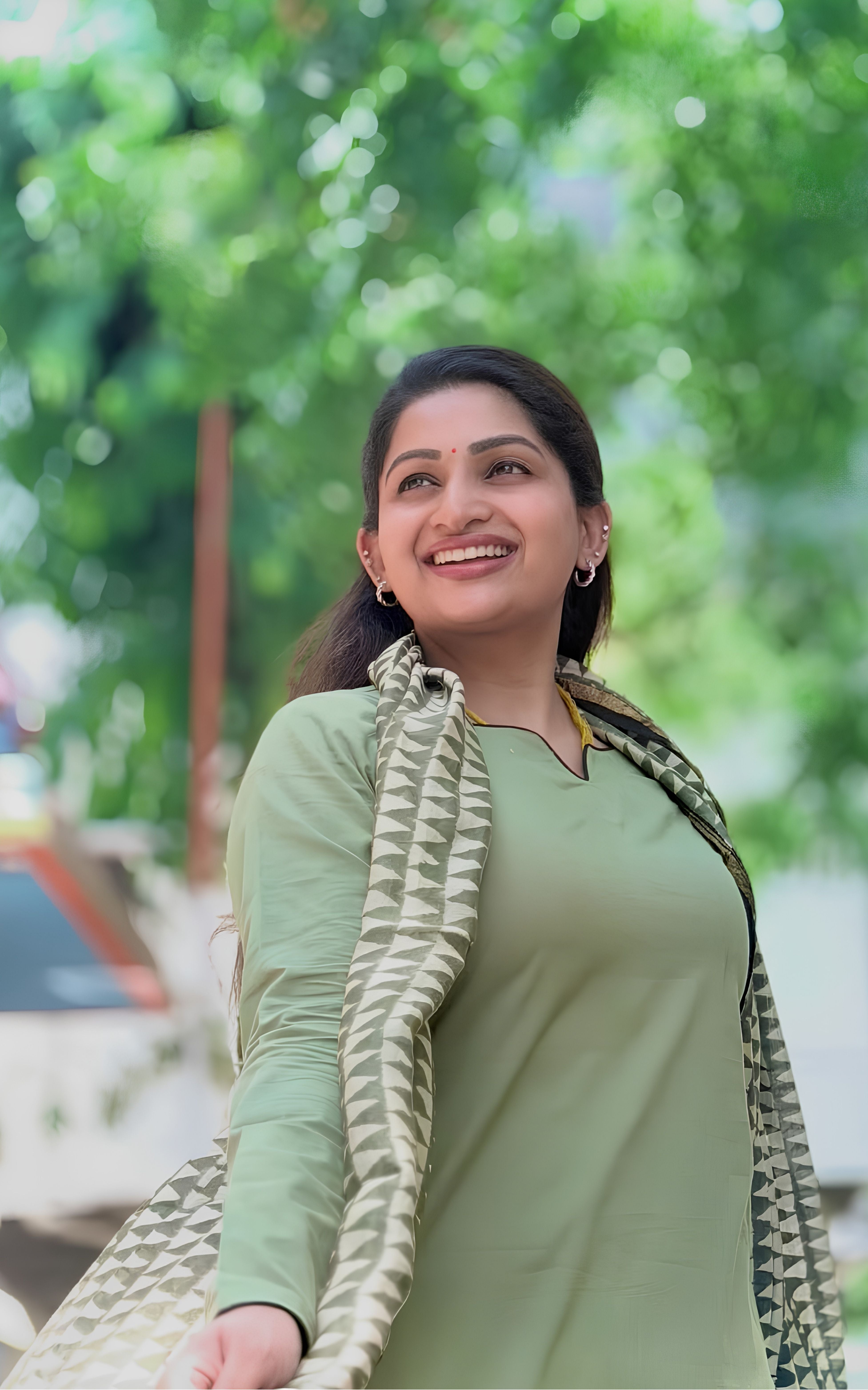 Light Olive Green Cotton Ethnic Wear Kurti with Dupatta for Women