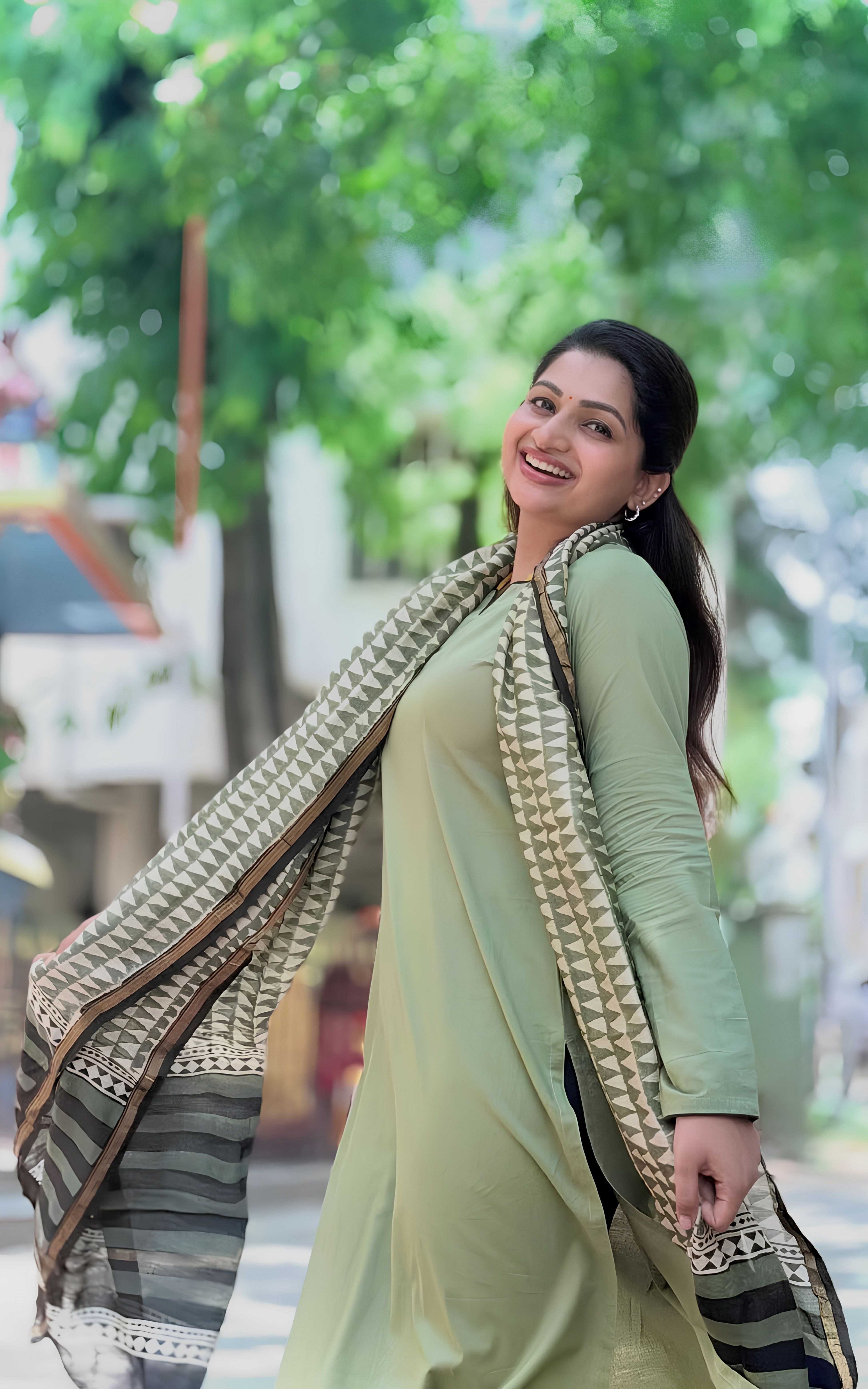 Light Olive Green Cotton Straight Cut Kurti with Dupatta for Women