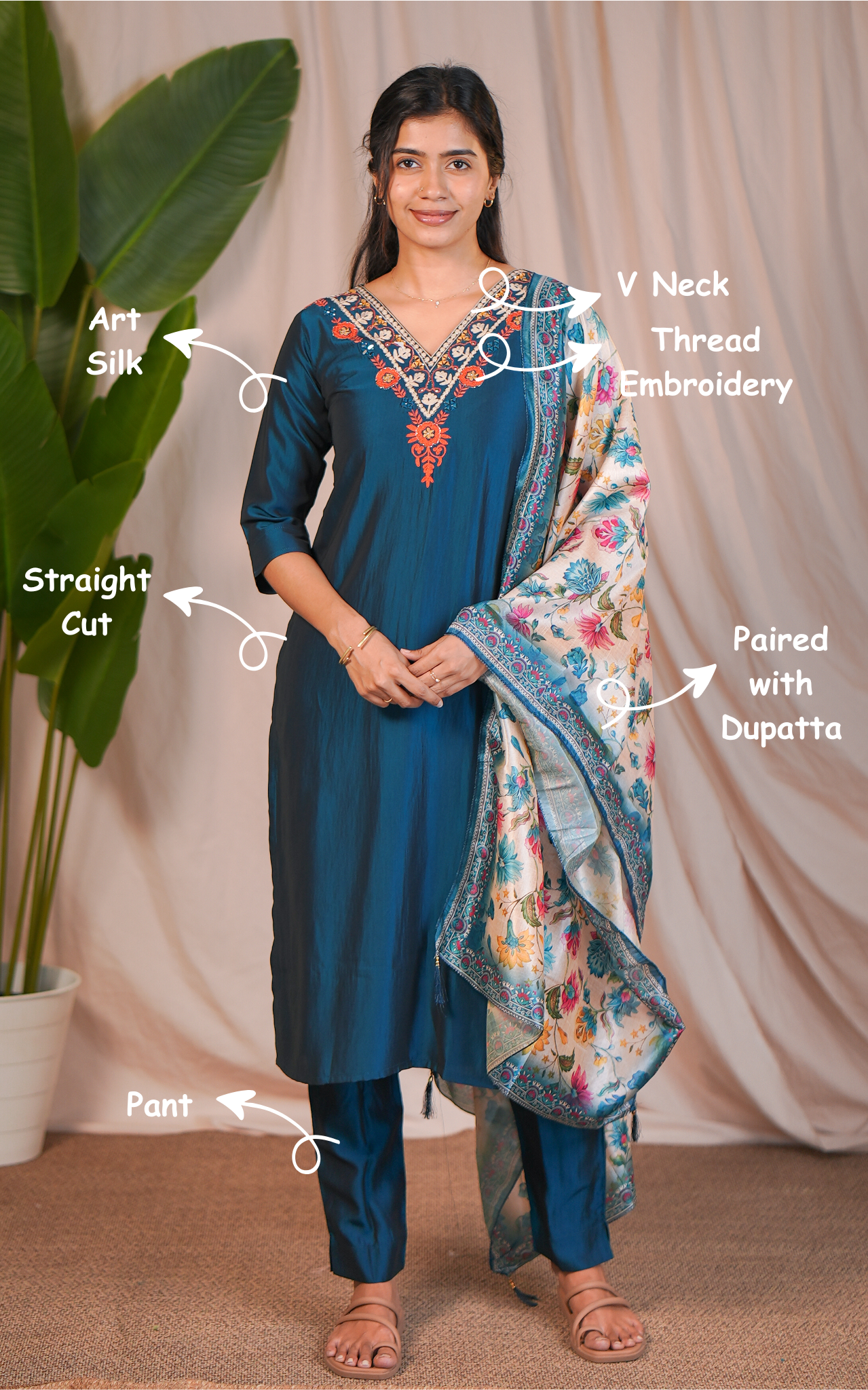 Peacock blue dupatta kurti set
Party wear kurti set for women