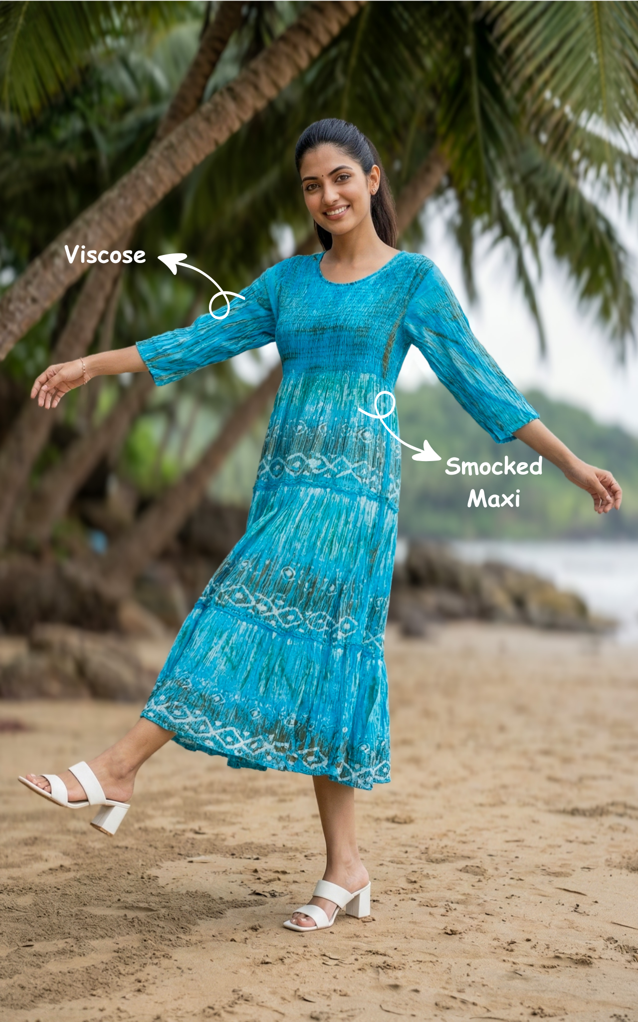 Trendy black viscose smocked Indo Western maxi dress for women's 
