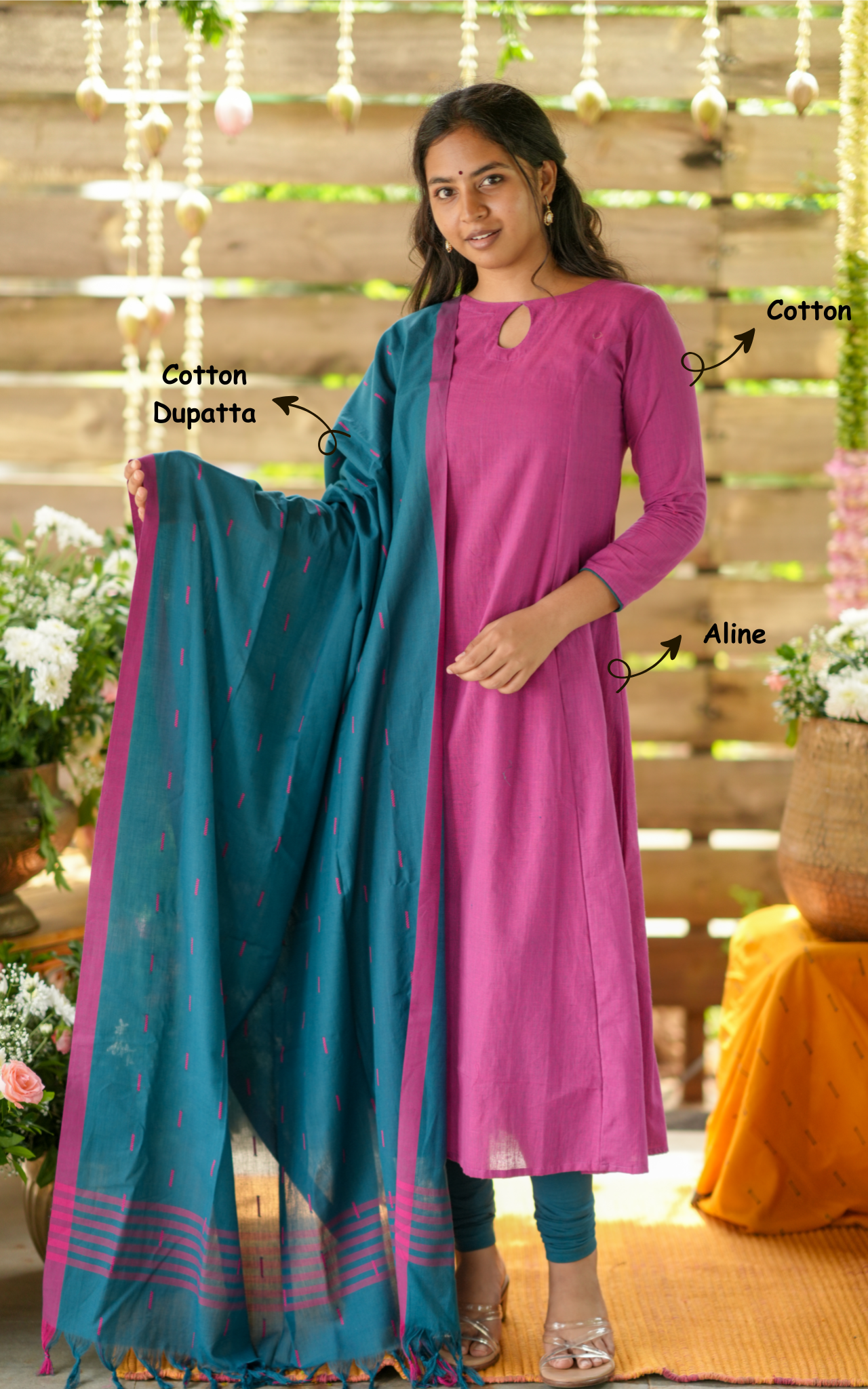 A-line kurti with 3/4 sleeves