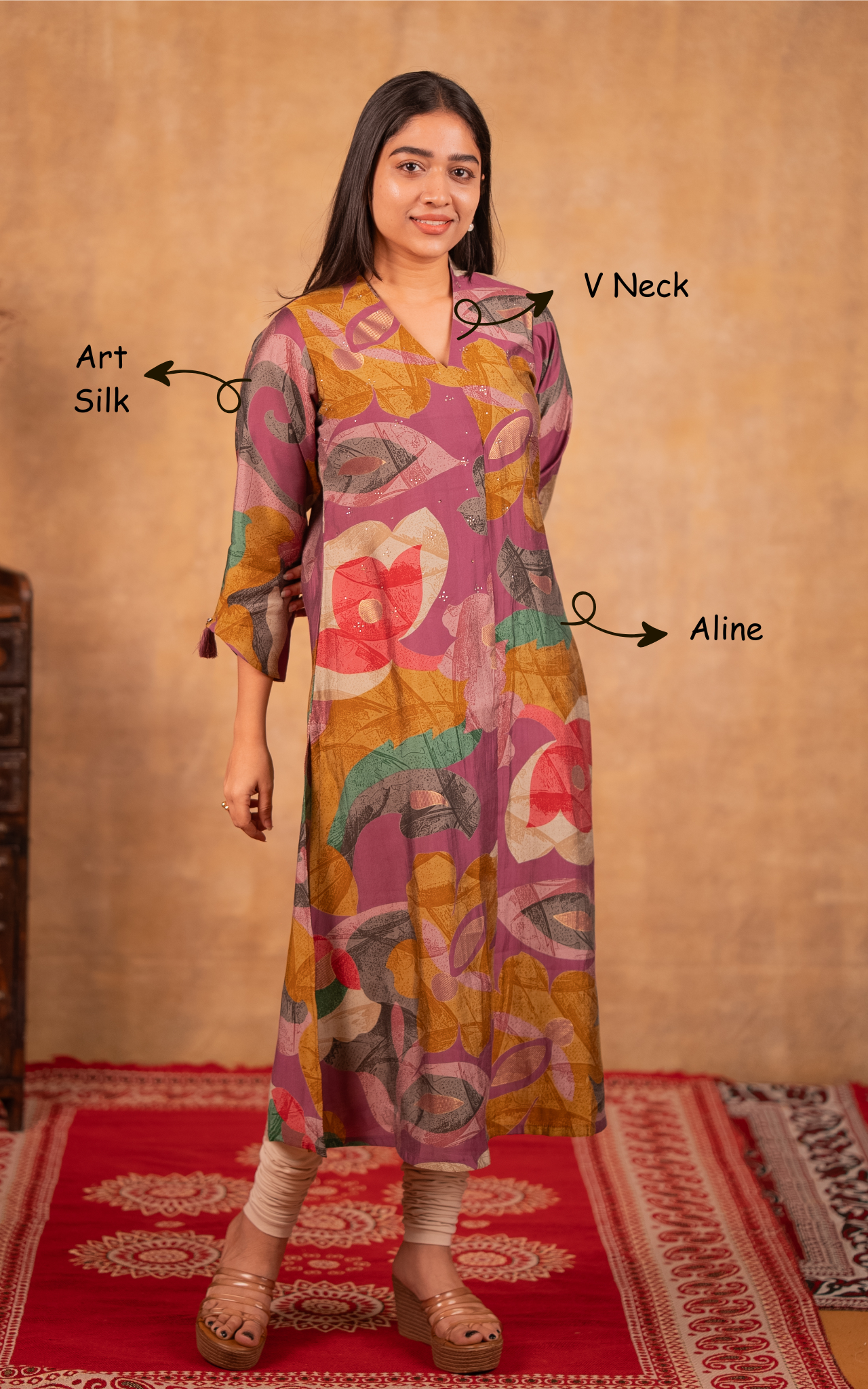 Instore – Multi Color Judy Kurti for Women – Art Silk – Indian Ethnic Wear
