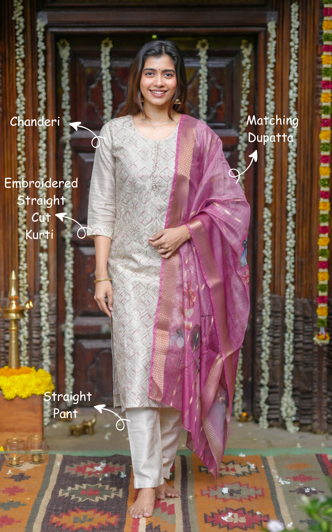 Vishmitha Beige (Kurti+Pant+Dupatta)