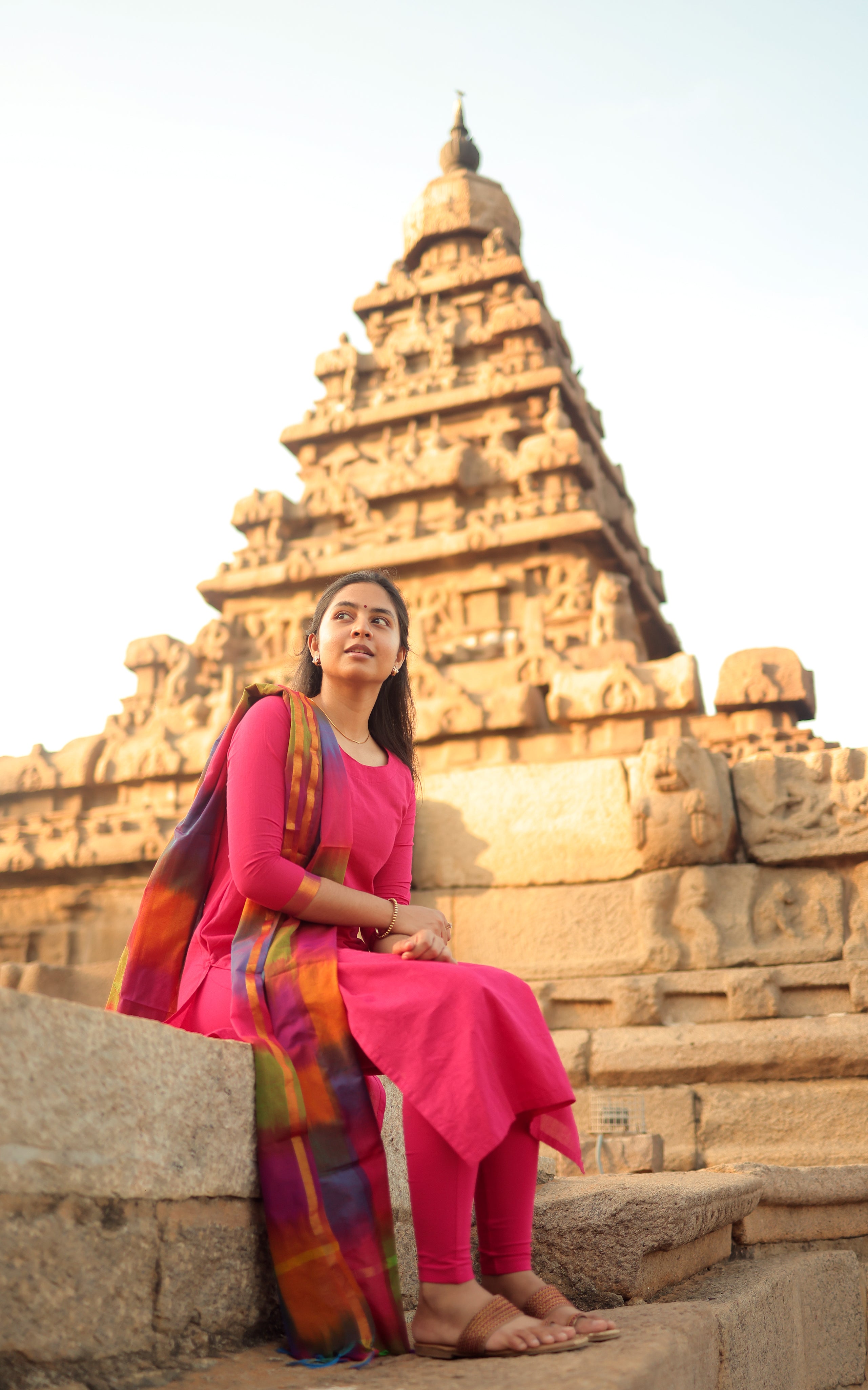 Pink Color Kurti with multi color Dupatta  combination 